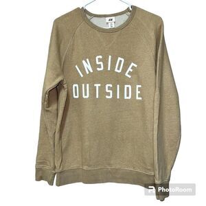 H&M Mens Sweatshirt Beige Small Cotton Round Neck Casual Knitted Pullover